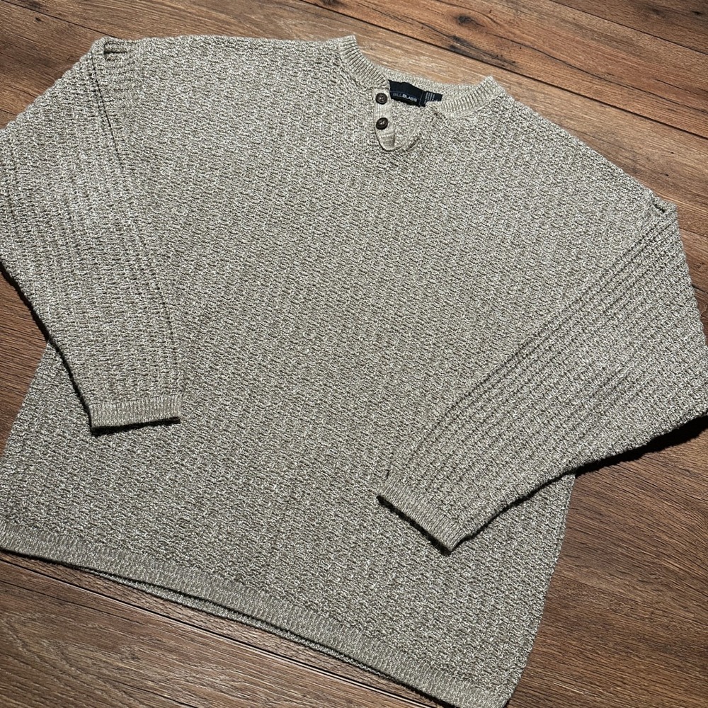 Vintage Bill Blass Tan Henley Sweater Mens XL Cotton Blend Textured Knit USA